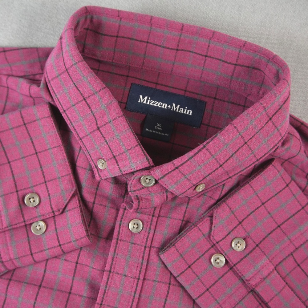 Mizzen+Main Plaid Lightweight Rayon Blend Shirt Mens XL 1WS-1306 Colorful Preppy